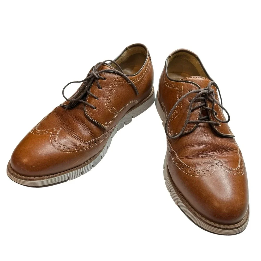 Johnston Murphy Martell Wingtip Dress Shoes Camel Tan Sheepskin Leather Mens 9.5